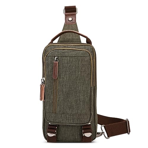 DORRISO Leicht Herren Brusttasche Mode Sling Bag für 7,9 Zoll iPad mit Griff Reise Kuriertaschen für Urlaub Lässig Einkaufen Täglich Wandern Herren Leinwand Schultertasche Grün von DORRISO