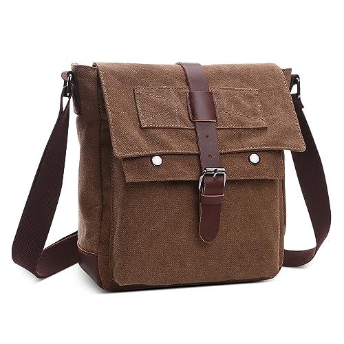 DORRISO Leicht Herren Schultertaschen Klein Vintage Umhängetasche für 10.9 Zoll iPad mit Verstellbarem Riemen Mehrere Taschen für Lässig Urlaub Reisen Täglich Herren Canvas Kuriertasche Braun DORRISO Leicht Herren Schultertaschen Klein Vintage Umhängetasche für 10.9 Zoll iPad mit Verstellbarem Riemen Mehrere Taschen für Lässig Urlaub Reisen Täglich Herren Canvas Kuriertasche Braun von DORRISO
