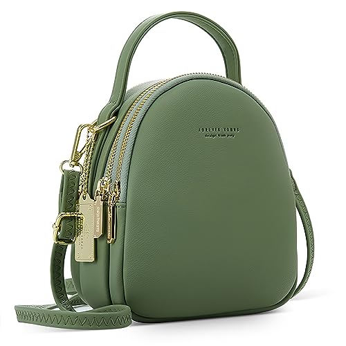 DORRISO Mini Damen Rucksack Elegant Tagesrucksack mit Kopfhörerloch Handtasche für Schule Reisen Lässig Urlaub Outdoor Mädchen Einfach Täglich Wasserdicht Klein PU Leder Backpack Grün von DORRISO