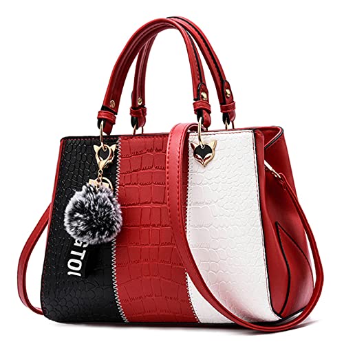 DORRISO Mode Damen Handtasche Niedliches Anhänger Umhängetasche 3 Farbkombinationen Design Handtasche Casual Reise Frauen PU Leder Umhängetasche Rot DORRISO Mode Damen Handtasche Niedliches Anhänger Umhängetasche 3 Farbkombinationen Design Handtasche Casual Reise Frauen PU Leder Umhängetasche Rot von DORRISO