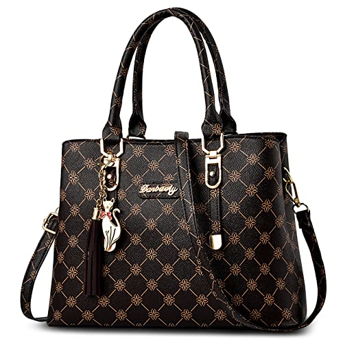 DORRISO Mode Damen Handtasche Reise Handtasche Einzigartiges Gittermuster Design Schultertasche Umhängetasche Casual Niedlicher Anhänger Top Griff Tasche für Frauen Braun DORRISO Mode Damen Handtasche Reise Handtasche Einzigartiges Gittermuster Design Schultertasche Umhängetasche Casual Niedlicher Anhänger Top Griff Tasche für Frauen Braun von DORRISO
