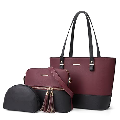 DORRISO Mode Damen Henkeltasche 3-teiliges Set mit Umhängetasche und Geldbörse Damen Elegant PU Leder Henkeltasche für Reise Einkaufen Arbeit Urlaub Business Shopper Schultertasche Lila mit Schwarz DORRISO Mode Damen Henkeltasche 3-teiliges Set mit Umhängetasche und Geldbörse Damen Elegant PU Leder Henkeltasche für Reise Einkaufen Arbeit Urlaub Business Shopper Schultertasche Lila mit Schwarz von DORRISO
