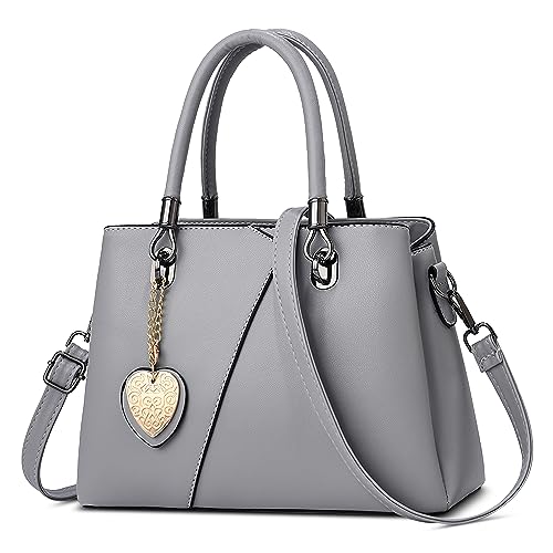 DORRISO Mode Damen Henkeltasche Mittelgroß PU Leder Handtasche Schultertasche mit Schick Anhänger Shopper Tasche Kuriertaschen für Reise Einkaufen Arbeit Urlaub Business Damen Umhängetasche Grau DORRISO Mode Damen Henkeltasche Mittelgroß PU Leder Handtasche Schultertasche mit Schick Anhänger Shopper Tasche Kuriertaschen für Reise Einkaufen Arbeit Urlaub Business Damen Umhängetasche Grau von DORRISO