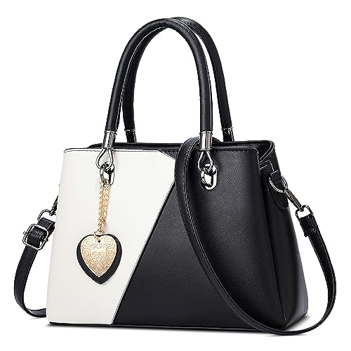 DORRISO Mode Damen Henkeltasche Mittelgroß PU Leder Handtasche Schultertasche mit Schick Anhänger Shopper Tasche Kuriertaschen für Reise Einkaufen Urlaub Business Damen Umhängetasche Schwarz Weiss DORRISO Mode Damen Henkeltasche Mittelgroß PU Leder Handtasche Schultertasche mit Schick Anhänger Shopper Tasche Kuriertaschen für Reise Einkaufen Urlaub Business Damen Umhängetasche Schwarz Weiss von DORRISO