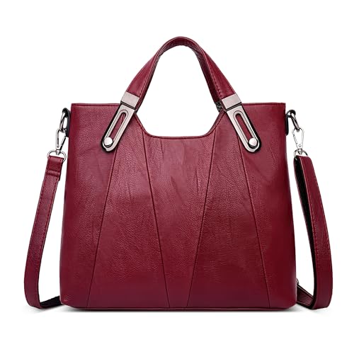 DORRISO Mode Damen Schultertasche PU Leder Handtasche Kuriertaschen Elegant Umhängetasche mit Griff Mehrere Taschen Henkeltasche für Reise Einkaufen Arbeit Urlaub Business Damen Tasche Tote Rot von DORRISO