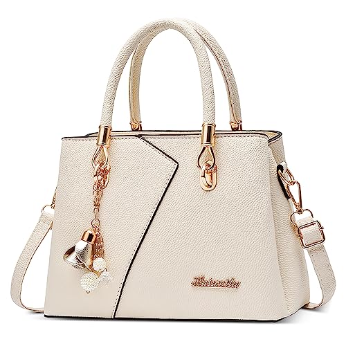 DORRISO Mode Handtasche Damen Elegant Tote Tasche mit Schickem Blumenanhänger Henkeltasche für Einkaufen Reise Urlaub Business Nachmittagstee PU Leder Damen Kuriertaschen Weiss DORRISO Mode Handtasche Damen Elegant Tote Tasche mit Schickem Blumenanhänger Henkeltasche für Einkaufen Reise Urlaub Business Nachmittagstee PU Leder Damen Kuriertaschen Weiss von DORRISO