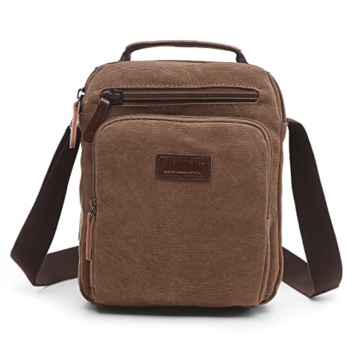 DORRISO Mode Herren Umhängetasche Leinwand Schultertasche Klein Schultertaschen Leicht Kuriertasche Casual Reise Urlaub Camping Männer Leinwand Kuriertasche Braun von DORRISO