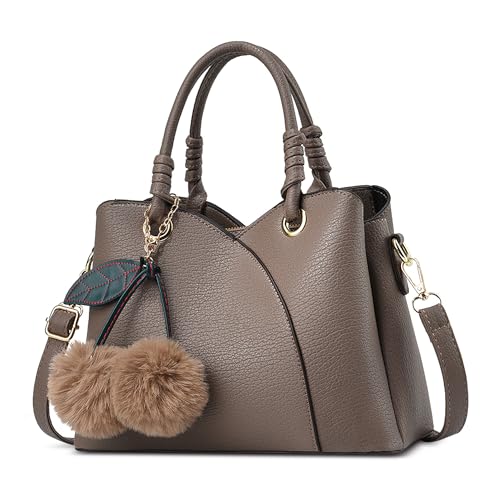 DORRISO Mode Kleine Handtaschen Damen Elegante PU Leder Henkeltasche mit Süßem Pompom-Anhänger Schultertasche Tasche Tote für Reise Einkaufen Arbeit Urlaub Business Damen Umhängetasche Khaki DORRISO Mode Kleine Handtaschen Damen Elegante PU Leder Henkeltasche mit Süßem Pompom-Anhänger Schultertasche Tasche Tote für Reise Einkaufen Arbeit Urlaub Business Damen Umhängetasche Khaki von DORRISO