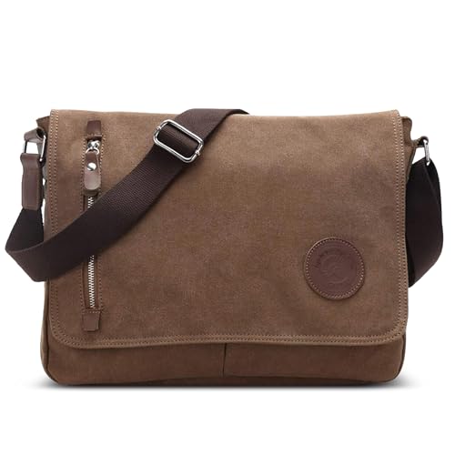 DORRISO Mode Umhängetasche Herren Schultertasche Canvas Schultertaschen für 14 Zoll Laptop Kuriertasche Männer Casual Reise Schule Schultertasche Kuriertasche Braun von DORRISO