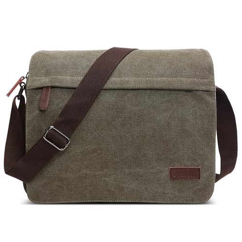 DORRISO Mode Umhängetasche Herren Schultertasche Leinwand Kuriertasche Laptoptasche für 13.3 Zoll Laptop Kuriertasche Männer Casual Reise Bergsteigen Schultertaschen Grün von DORRISO