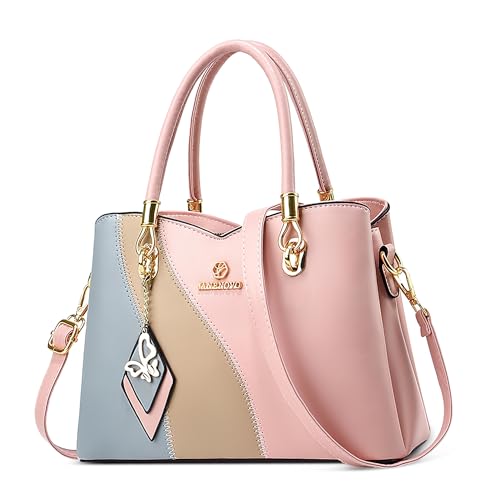 DORRISO Stilvoll Anti-Dieb Damen Handtaschen Henkeltaschen Mittel Groß Reisen Umhängetasche mit Elegante Anhänger Urlaub Einkaufen Party Büro Wasserdicht PU Leder Rosa von DORRISO