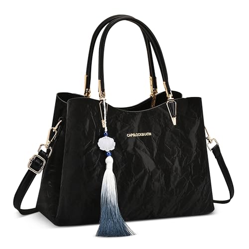 DORRISO Trendy Anti-Dieb Damen Handtaschen Henkeltaschen Entworfen Reisen Umhängetasche mit Elegante Anhänger Mittel Groß Urlaub Einkaufen Party Büro Wasserdicht PU Leder Schwarz DORRISO Trendy Anti-Dieb Damen Handtaschen Henkeltaschen Entworfen Reisen Umhängetasche mit Elegante Anhänger Mittel Groß Urlaub Einkaufen Party Büro Wasserdicht PU Leder Schwarz von DORRISO