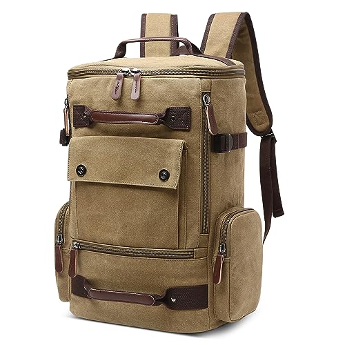 DORRISO Vintage Canvas Rucksack Herren Groß Schulrucksack 17.3 Zoll Laptop Tasche mit Griff Wanderrucksack Reisen Camping College Arbeit Schule Elegant Herren Leinwand Tagesrucksack Khaki von DORRISO