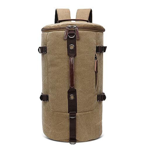 DORRISO Vintage Rucksack Herren Grosse Kapazität Reiserucksack mit Verstecktem Fach Weekender Tasche Wanderrucksack für Reisen Camping Draussen Herren Tagesrucksack Leinwand Umhängetasche Khaki DORRISO Vintage Rucksack Herren Grosse Kapazität Reiserucksack mit Verstecktem Fach Weekender Tasche Wanderrucksack für Reisen Camping Draussen Herren Tagesrucksack Leinwand Umhängetasche Khaki von DORRISO