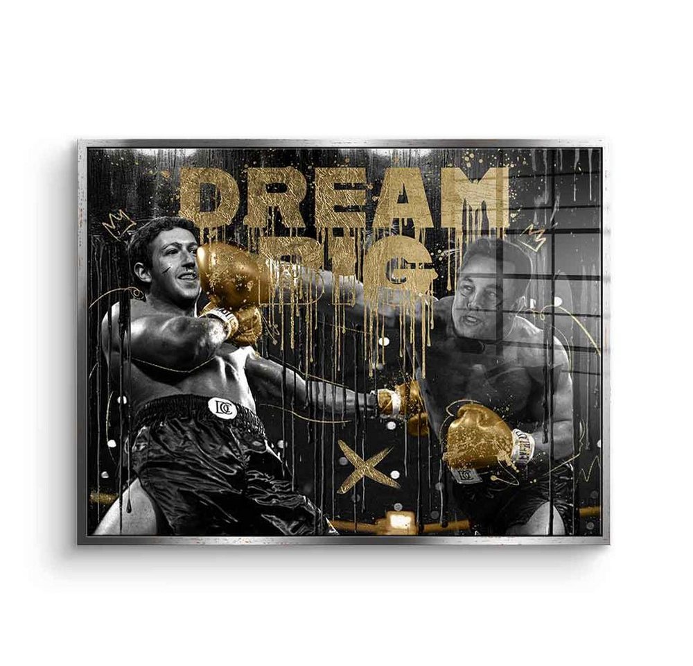 DOTCOMCANVAS® Acrylglasbild Billionaire Fight - Acrylglas, Acrylglasbild Mark Zuckerberg Elon Musk Dream big boxen Sport gold von DOTCOMCANVAS®