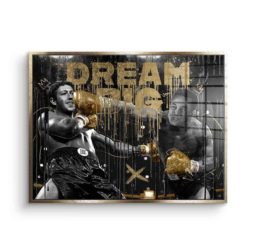 DOTCOMCANVAS® Acrylglasbild Billionaire Fight - Acrylglas, Acrylglasbild Mark Zuckerberg Elon Musk Dream big boxen Sport gold von DOTCOMCANVAS®