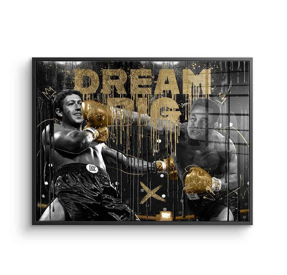 DOTCOMCANVAS® Acrylglasbild Billionaire Fight - Acrylglas, Acrylglasbild Mark Zuckerberg Elon Musk Dream big boxen Sport gold von DOTCOMCANVAS®