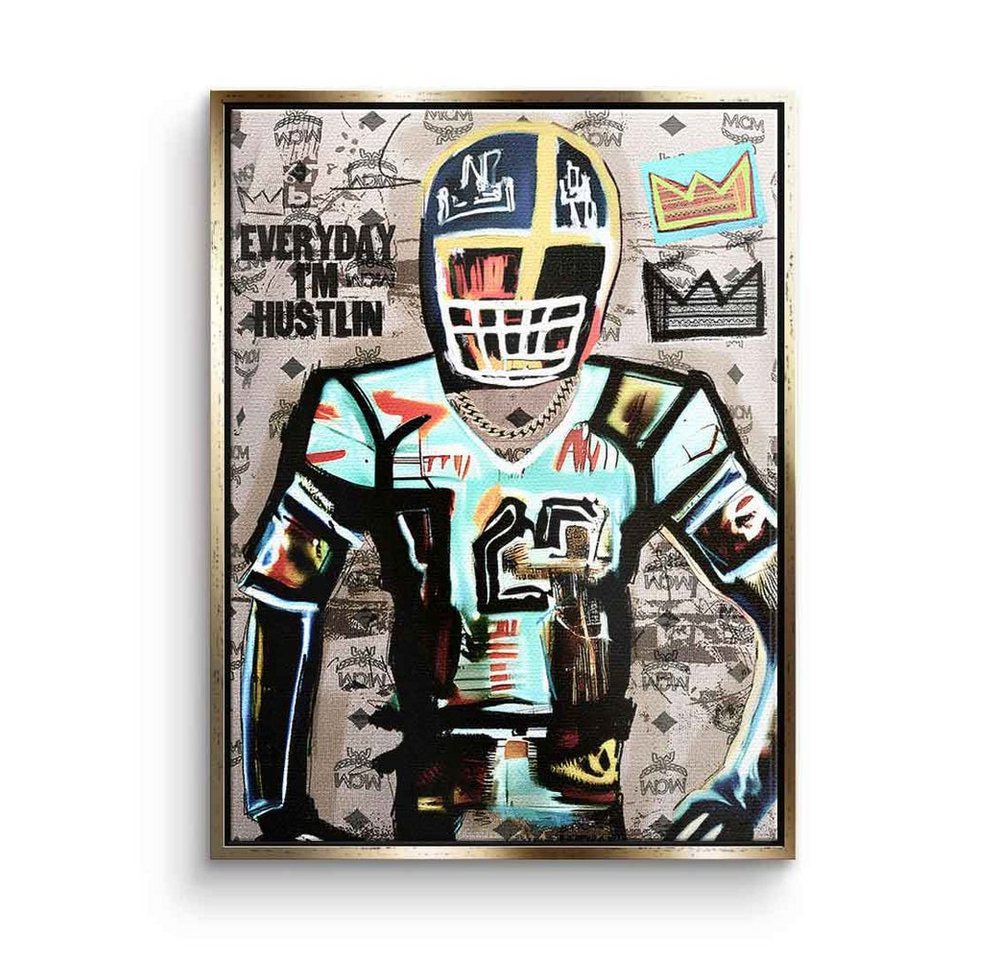 DOTCOMCANVAS® Leinwandbild Football Hustlin, Leinwandbild Football Everyday I´m Hustlin Sport Pop Art Motivation von DOTCOMCANVAS®