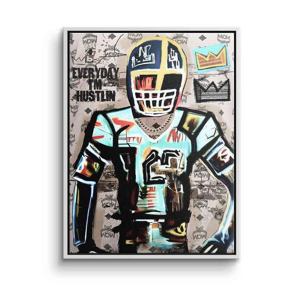 DOTCOMCANVAS® Leinwandbild Football Hustlin, Leinwandbild Football Everyday I´m Hustlin Sport Pop Art Motivation von DOTCOMCANVAS®