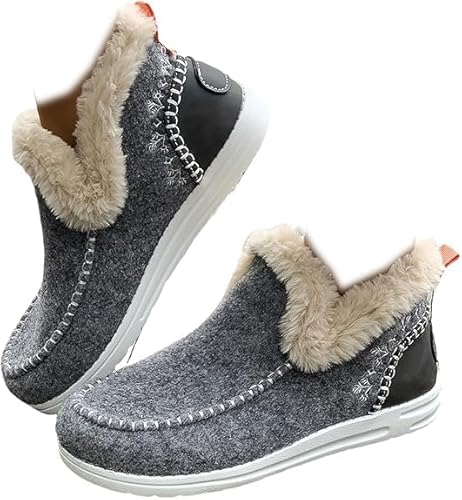 Weiche, plüschige Slip-On-Sneaker für gemütliche Füße, Sneaker-Hausschuhe für Damen, warme, rutschfeste Winterhausschuhe für drinnen und draußen (38,Grey) von DPKSML