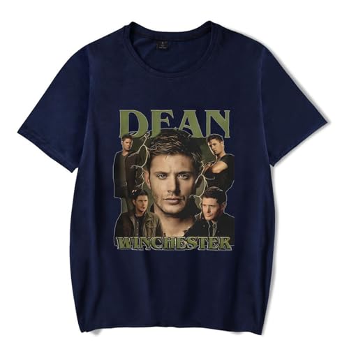 DPMTBD Kurzarm Dean-Winchester Shirt Mode Frauen Lose T-Shirt, Männer Cartoon Druck Lässig Shirt Einfach Rundhalsausschnitt Tops-Blue||XS von DPMTBD