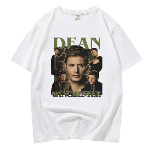 DPMTBD Kurzarm Dean-Winchester Shirt Mode Frauen Lose T-Shirt, Männer Cartoon Druck Lässig Shirt Einfach Rundhalsausschnitt Tops-Blue||XS von DPMTBD