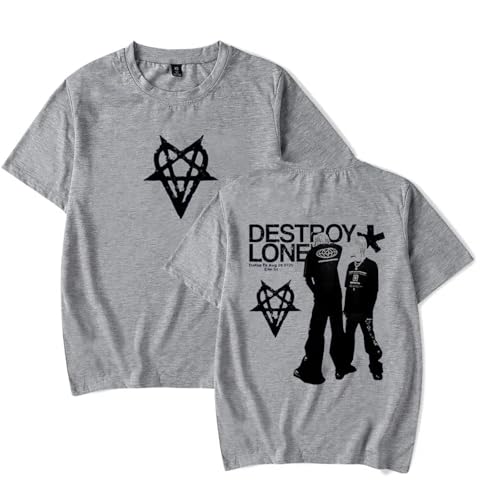 DPMTBD T-Shirt Destroy Lonely Kurzärmelig Mode Cartoon Print Rundhalsausschnitt Top, Männer Frauen Lässig Bequemes Shirt Einfach Kurzärmelig-Grey||XS von DPMTBD