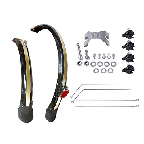 Fahrrad Schutzblech,Fahrrad Schutzbleche, 20 zoll Faltrad Kotflügel Kotflügel 2PCS Vorne Hinten Radfahren Fahrrad Schlamm Schutz MTB Fahrrad Flügel Mit Hinten Licht fahrrad Zubehör(D brake black gold) von DQZRTUECA