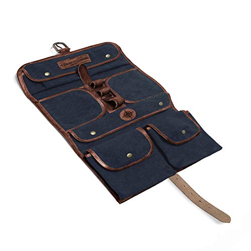 DRAKENSBERG Herren Kulturbeutel zum Hängen 'Sid' - Faltbare Vintage Kulturtasche aus Canvas und Leder, viele Fächer, nachhaltig - Marine-Blau, DR00196 DRAKENSBERG Herren Kulturbeutel zum Hängen 'Sid' - Faltbare Vintage Kulturtasche aus Canvas und Leder, viele Fächer, nachhaltig - Marine-Blau, DR00196 von DRAKENSBERG
