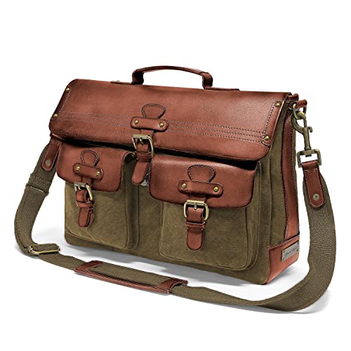 DRAKENSBERG Vintage Umhängetasche 'Milo' - Aktentasche aus Canvas und Leder für Herren mit Laptop-Fach, 15L - Oliv-Grün, DR00121 DRAKENSBERG Vintage Umhängetasche 'Milo' - Aktentasche aus Canvas und Leder für Herren mit Laptop-Fach, 15L - Oliv-Grün, DR00121 von DRAKENSBERG