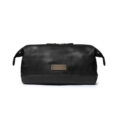 DRAKENSBERG Leder Kulturbeutel 'Ruby' für Herren mit Bügelverschluss - Klassischer Dopp Kit, stilvoll elegant, 5L - Schwarz, DR00375 DRAKENSBERG Leder Kulturbeutel 'Ruby' für Herren mit Bügelverschluss - Klassischer Dopp Kit, stilvoll elegant, 5L - Schwarz, DR00375 von DRAKENSBERG
