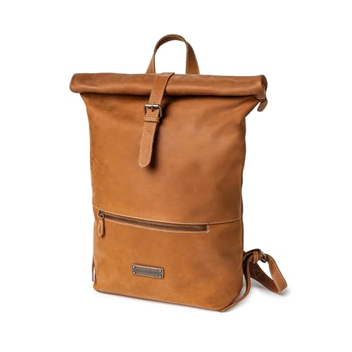 DRAKENSBERG Leder Roll-Top Rucksack 'Ryan' für Damen, Herren - Kurier- und Fahrrad-Rucksack mit Laptopfach, bis 25L - Cognac-Braun, DR00328 von DRAKENSBERG