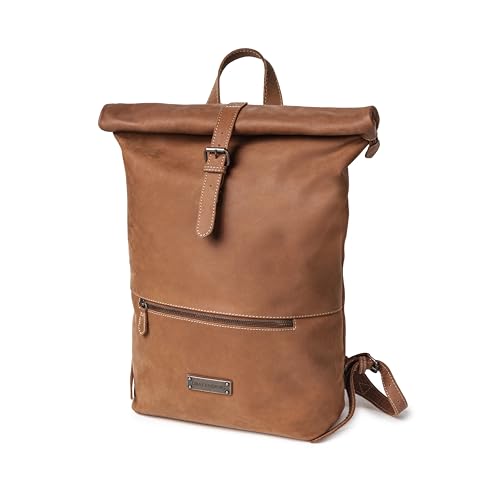 DRAKENSBERG Leder Roll-Top Rucksack 'Ryan' für Damen, Herren - Kurier- und Fahrrad-Rucksack mit Laptopfach, bis 25L - Havanna-Braun, DR00308 von DRAKENSBERG