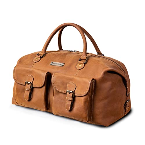 DRAKENSBERG Reisetasche 'Ray' - Leder Weekender mit 2 Außentaschen, Damen, Herren im Vintage-Design, 40L - Cognac-Braun, DR00324 von DRAKENSBERG