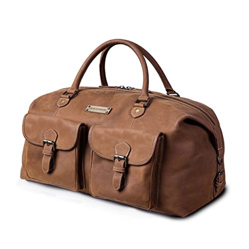 DRAKENSBERG Reisetasche 'Ray' - Leder Weekender mit 2 Außentaschen, Damen, Herren im Vintage-Design, 40L - Havanna-Braun, DR00304 von DRAKENSBERG