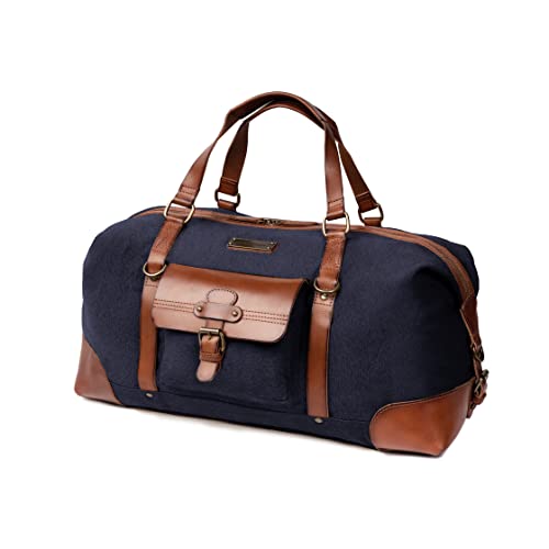 DRAKENSBERG Reisetasche 'Sam' - Canvas Weekender Herren und Damen mit Leder im Vintage-Safari-Design, 50L - Marine-Blau, DR00153 von DRAKENSBERG