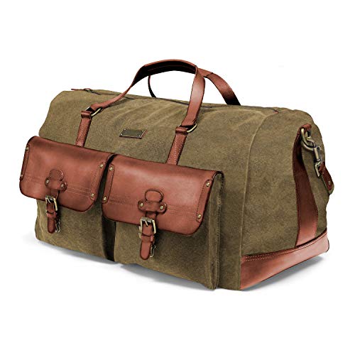 DRAKENSBERG Reisetasche 'Steve' - Canvas Weekender Herren und Damen mit Leder im Vintage-Abenteuer-Design, 60L - Oliv-Grün, DR00124 von DRAKENSBERG