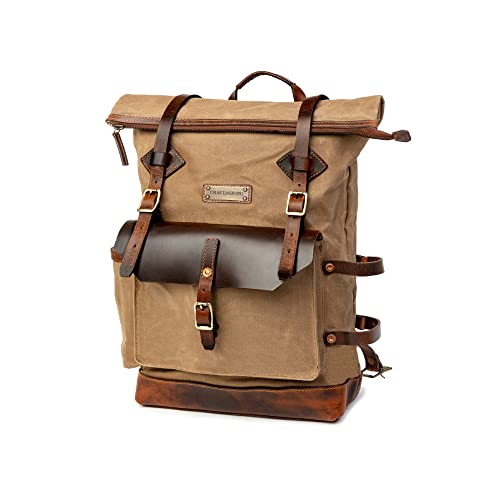 DRAKENSBERG Rolltop Rucksack 'Adam' aus gewachstem Canvas mit Leder, wasserabweisend - handwerkliche Perfektion, bis 30L - Khaki-Sand, DR00607 DRAKENSBERG Rolltop Rucksack 'Adam' aus gewachstem Canvas mit Leder, wasserabweisend - handwerkliche Perfektion, bis 30L - Khaki-Sand, DR00607 von DRAKENSBERG