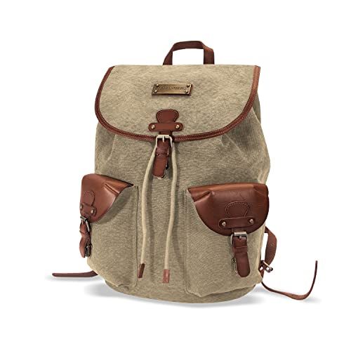 DRAKENSBERG Rucksack 'Henrietta' aus Canvas, Leder für Damen, Herren, Wanderruck im alpinen Vintage-Design, 20L - Khaki-Beige, DR00107 von DRAKENSBERG