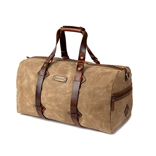 DRAKENSBERG Weekender 'Cody' - Wasserabweisende Reisetasche aus gewachstem Canvas und Leder, 50L - Khaki-Sand, DR00600 DRAKENSBERG Weekender 'Cody' - Wasserabweisende Reisetasche aus gewachstem Canvas und Leder, 50L - Khaki-Sand, DR00600 von DRAKENSBERG