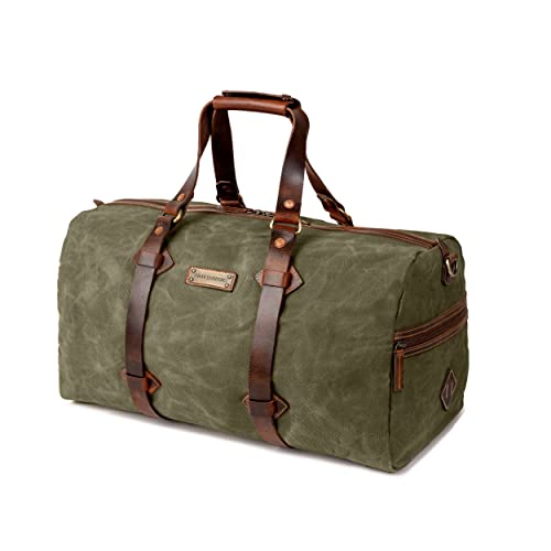 DRAKENSBERG Weekender 'Cody' - Wasserabweisende Reisetasche aus gewachstem Canvas und Leder, 50L - Wald-Grün, DR00620 von DRAKENSBERG