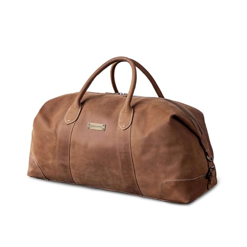 DRAKENSBERG Weekender 'David' - Mittelgroße Leder Reisetasche Herren und Damen im Vintage-Design, erweiterbar, 45L - Havanna-Braun, DR00306-M von DRAKENSBERG