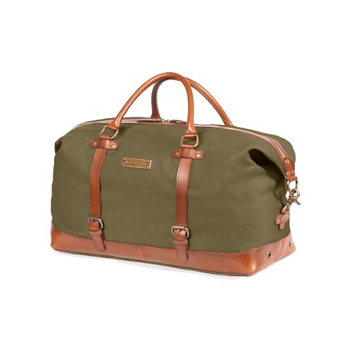 DRAKENSBERG Weekender 'Owen' - Canvas Reisetasche Herren und Damen mit Leder, Vintage, erweiterbar, 40L - Oliv-Grün, DR00110 von DRAKENSBERG