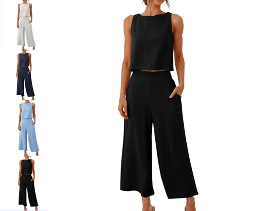 2 Teiler Hosenanzug Damen Elegant Baumwolle Zweiteiler Outfit Einfarbig Sommer Breite Beine Ärmelloses Tank Top Und Hose Trainingsanzug Leinen Freizeitanzug Mit Taschen Sportanzug Leicht Loungewear 2 Teiler Hosenanzug Damen Elegant Baumwolle Zweiteiler Outfit Einfarbig Sommer Breite Beine Ärmelloses Tank Top Und Hose Trainingsanzug Leinen Freizeitanzug Mit Taschen Sportanzug Leicht Loungewear von DRALOFAO