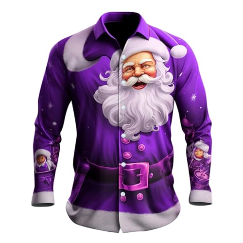 Black Friday, Lustig Weihnachts Hemd Herren Weihnachtsmann Muster Hemden - Button Up Weihnachtshemd Langarm Baumwolle Slim Fit Weihnachten Hemd Lustige Print Freizeit Christmas Shirt von DRALOFAO