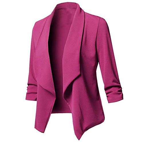 Blazer Damen Elegant Business Blazer Sportlich Freizeit Trachtenblazer 3/4 Arm Jackett - Revers Geraffte Festival Outfit Offen Vorne Jacke Leicht Arbeit Büro Blazer Elegante Outwear von DRALOFAO