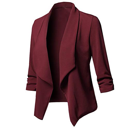 Blazer Damen Elegant Business Blazer Sportlich Freizeit Trachtenblazer 3/4 Arm Jackett - Revers Geraffte Festival Outfit Offen Vorne Jacke Leicht Arbeit Büro Blazer Elegante Outwear von DRALOFAO