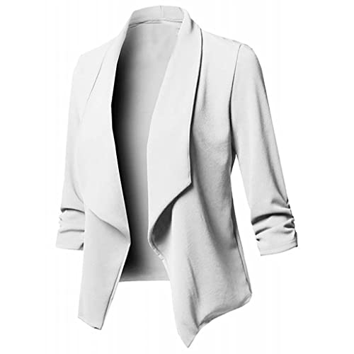 Blazer Damen Elegant Business Blazer Sportlich Freizeit Trachtenblazer 3/4 Arm Jackett - Revers Geraffte Festival Outfit Offen Vorne Jacke Leicht Arbeit Büro Blazer Elegante Outwear Blazer Damen Elegant Business Blazer Sportlich Freizeit Trachtenblazer 3/4 Arm Jackett - Revers Geraffte Festival Outfit Offen Vorne Jacke Leicht Arbeit Büro Blazer Elegante Outwear von DRALOFAO