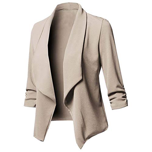 Blazer Damen Elegant Business Blazer Sportlich Freizeit Trachtenblazer 3/4 Arm Jackett - Revers Geraffte Festival Outfit Offen Vorne Jacke Leicht Arbeit Büro Blazer Elegante Outwear Blazer Damen Elegant Business Blazer Sportlich Freizeit Trachtenblazer 3/4 Arm Jackett - Revers Geraffte Festival Outfit Offen Vorne Jacke Leicht Arbeit Büro Blazer Elegante Outwear von DRALOFAO