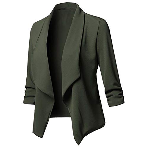 Blazer Damen Elegant Business Blazer Sportlich Freizeit Trachtenblazer 3/4 Arm Jackett - Revers Geraffte Festival Outfit Offen Vorne Jacke Leicht Arbeit Büro Blazer Elegante Outwear von DRALOFAO